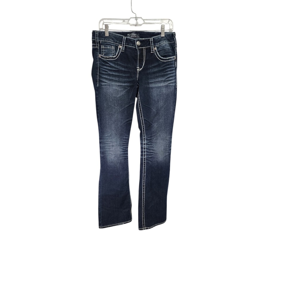 Silver Jeans Co Aiko Bootcut Dark Wash Indigo Contrast Stitch Denim Jeans 30x32